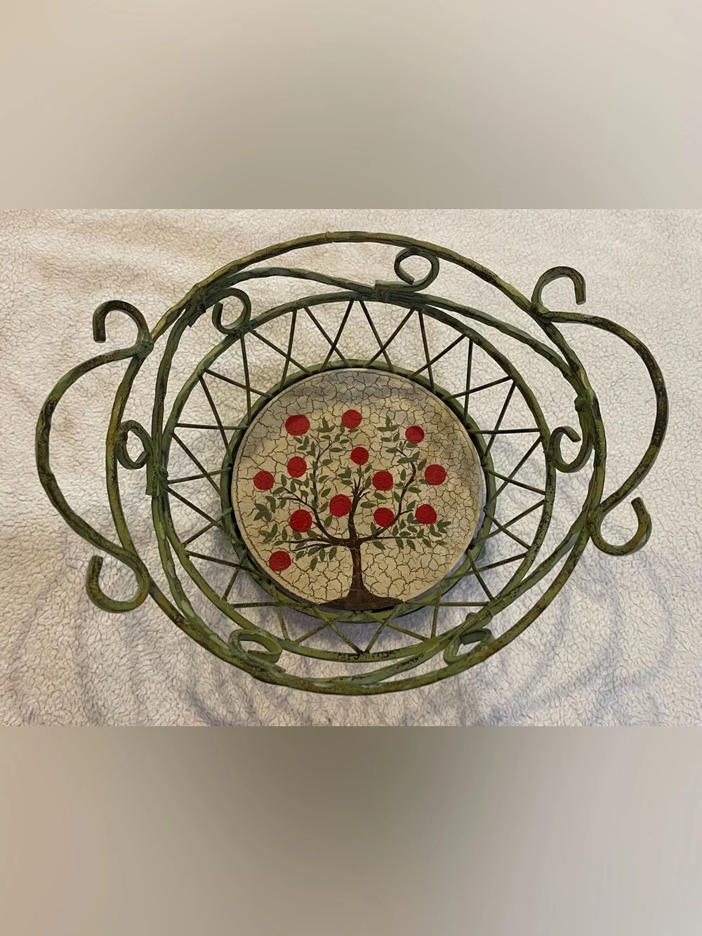 Vintage Wrought Iron Apple Fruit Basket Cottagecore Farmhouse Decor